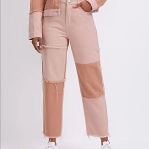 SHEIN PINK SPLICED JEANS